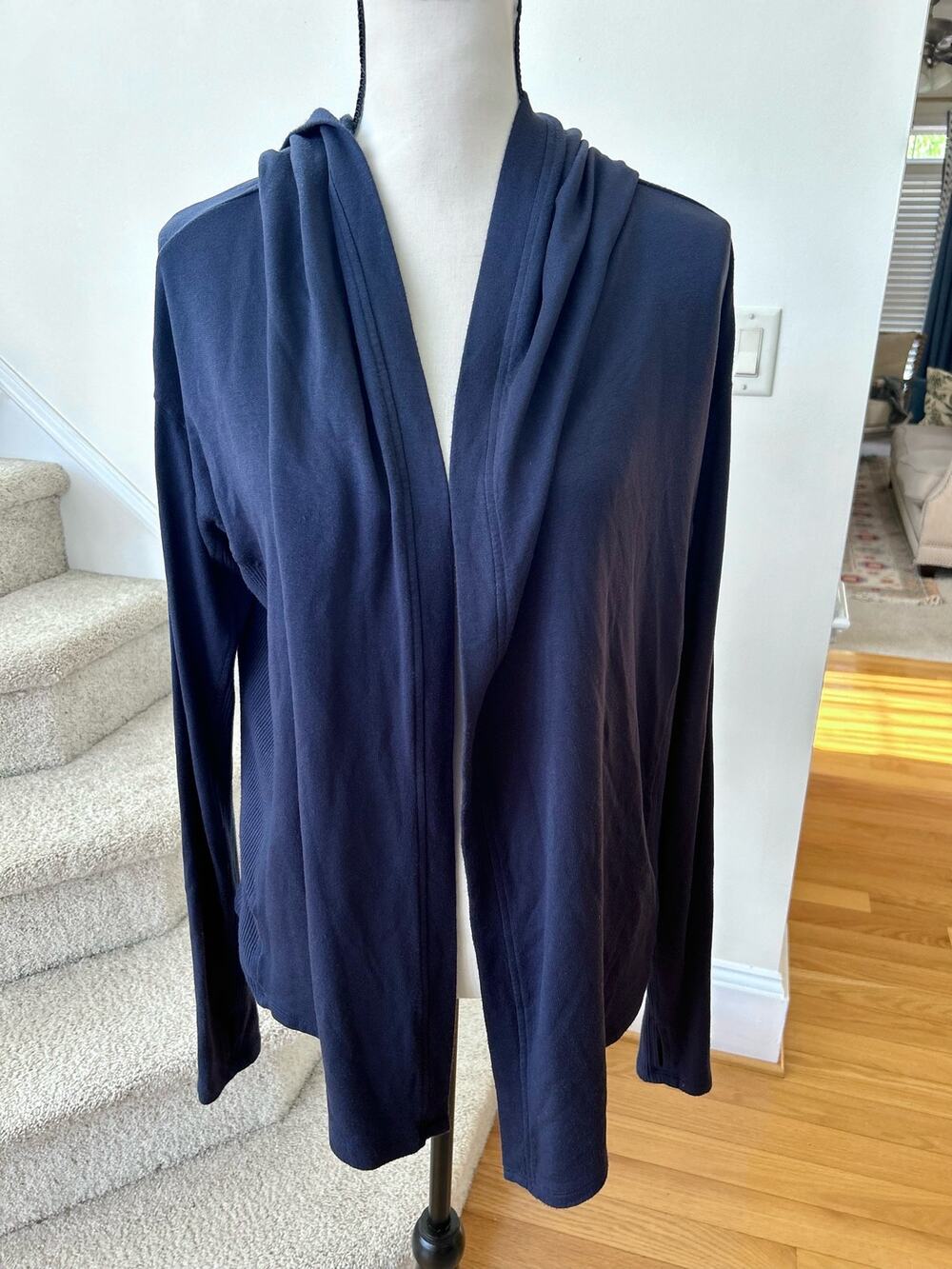 Athleta Navy Hooded Open Closure Lightweight Cardigan